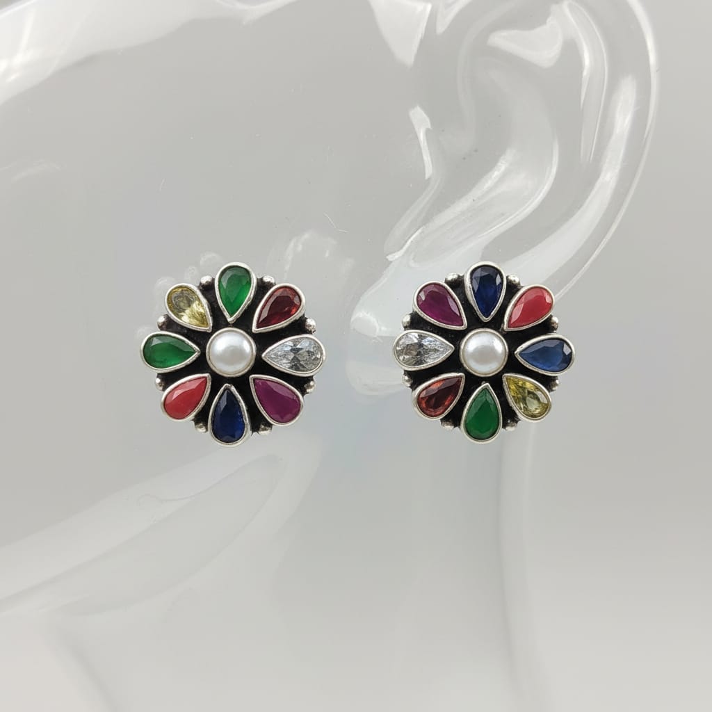 Navratna Gemstone Stud Earrings