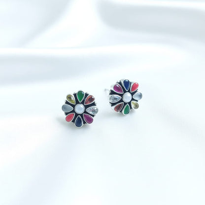 Navratna Gemstone Stud Earrings