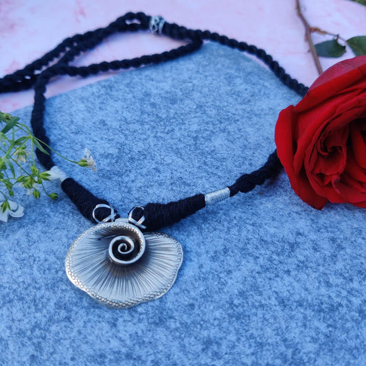 Elegant Handcrafted Silver Pendant with Black Thread Necklace