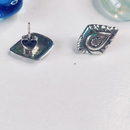 Paisley Motif Silver Stud Earrings