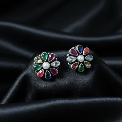 Navratna Gemstone Stud Earrings