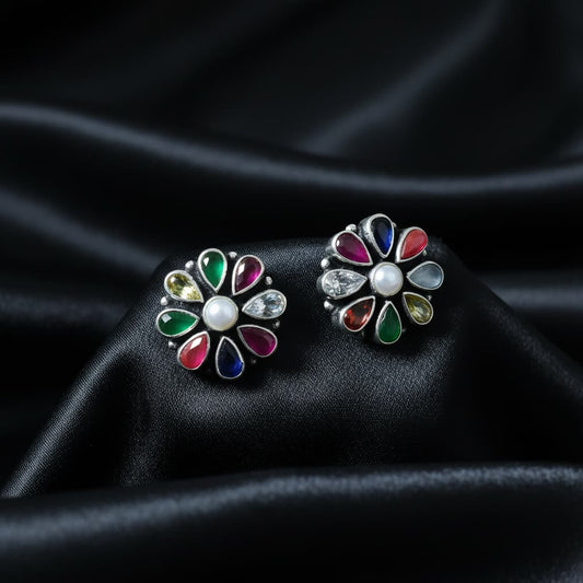 Navratna Gemstone Stud Earrings