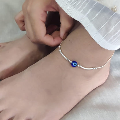 Elegant Evil Eye Pure Silver Anklet – Everyday Protection