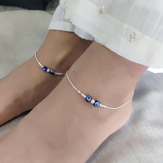 Double Evil Eye Anklet in Pure Silver – Stylish Protection
