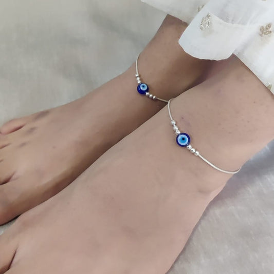 Pure Silver Evil Eye Anklets – Stylish Protection