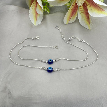 Pure Silver Evil Eye Anklets – Stylish Protection