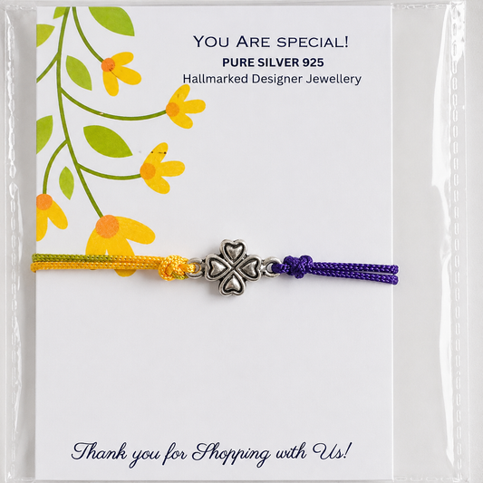 Silver Fortune Clover Rakhi – Pure Silver 925 Hallmarked