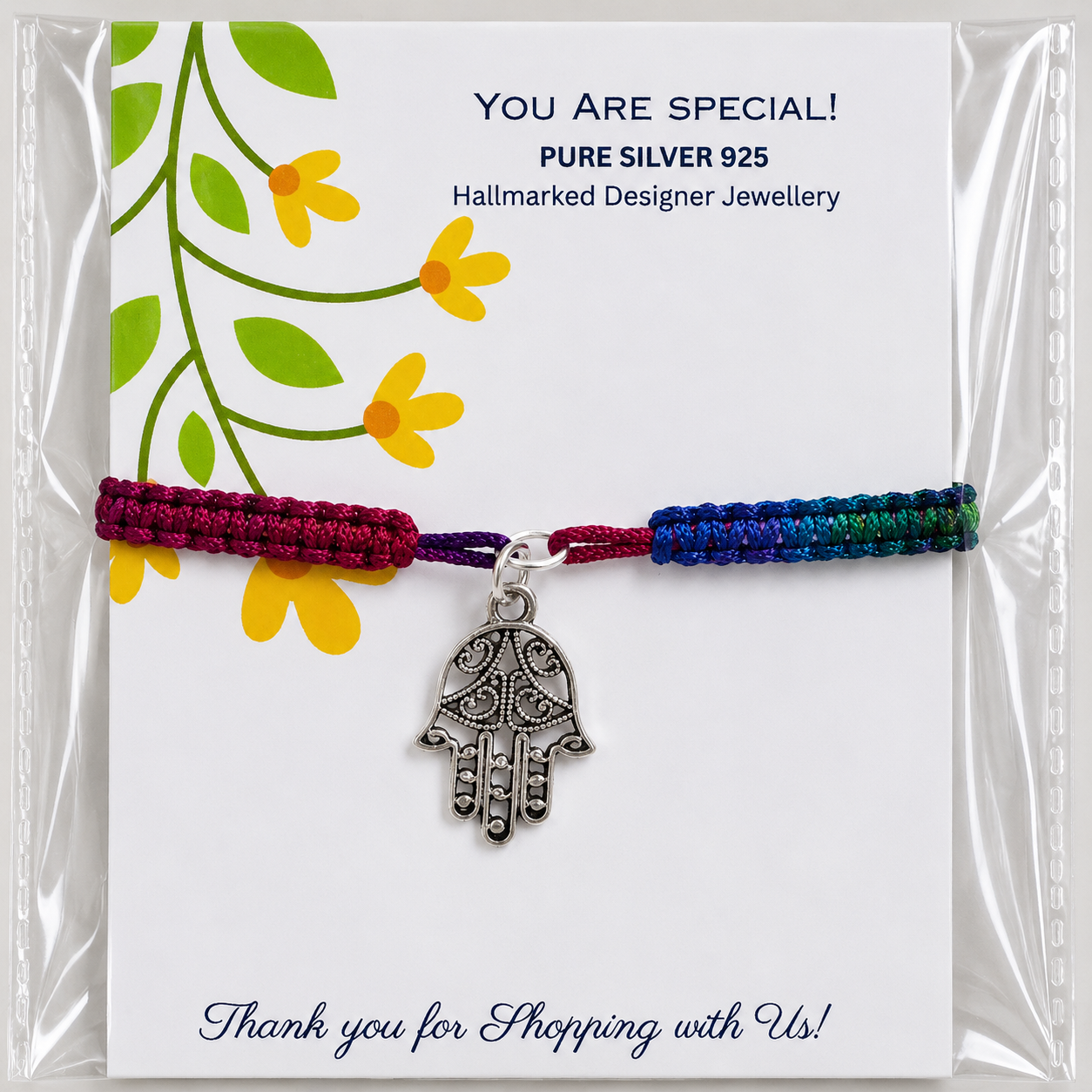 Silver Hamsa Protection Rakhi – Pure Silver 925 Hallmarked