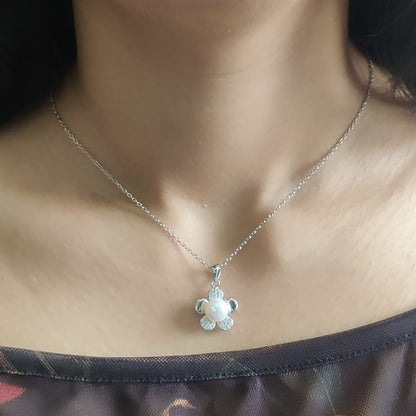 Pearl & CZ Floral Pendant Set – Pure 925 Silver