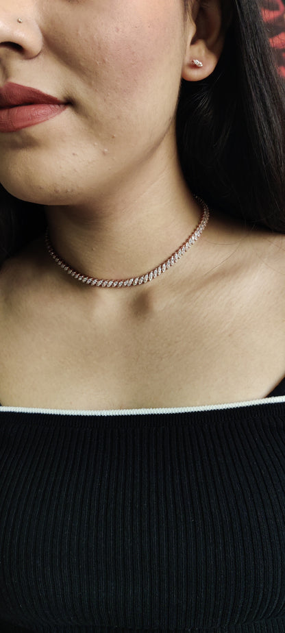 CZ Diamond-Shaped Solitaire Necklace Set in Rose Gold-Plated