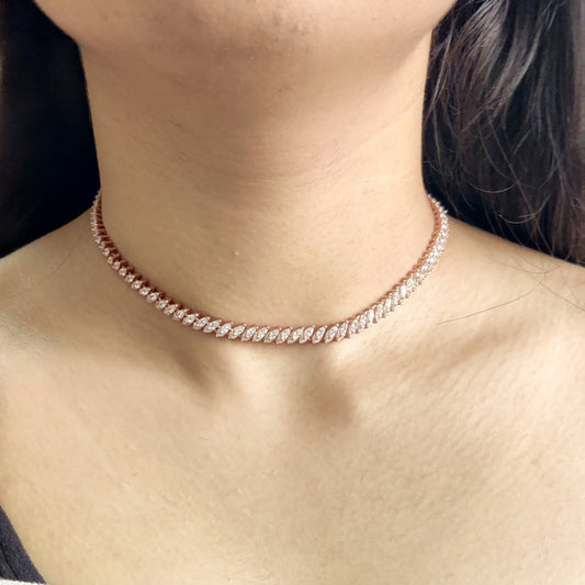 CZ Diamond-Shaped Solitaire Necklace Set in Rose Gold-Plated