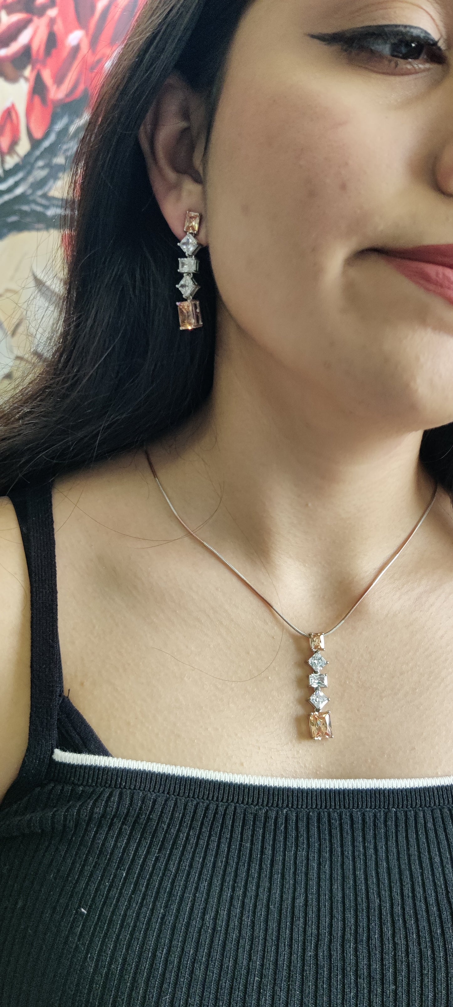 Citrine & CZ Stone Designer Pendant Set in Pure Silver