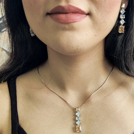 Citrine & CZ Stone Designer Pendant Set in Pure Silver