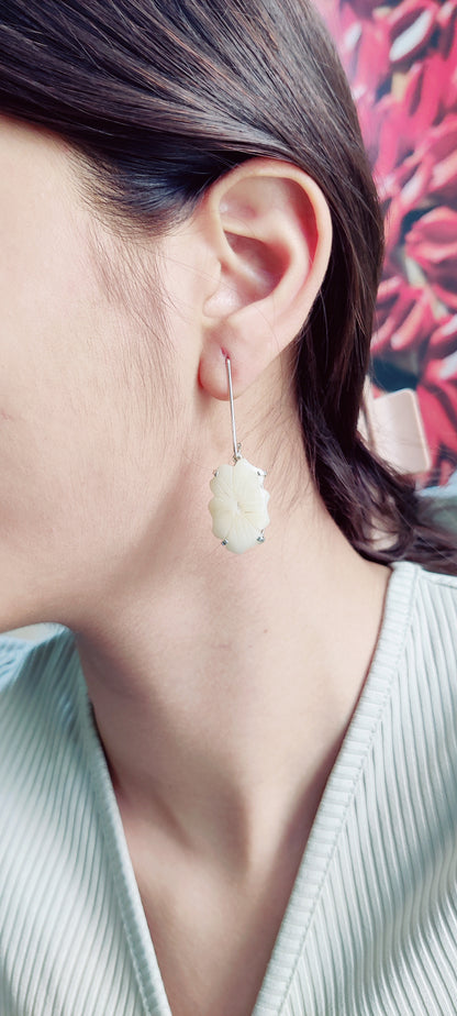 Ivory Jade Carved Gem stone Earrings