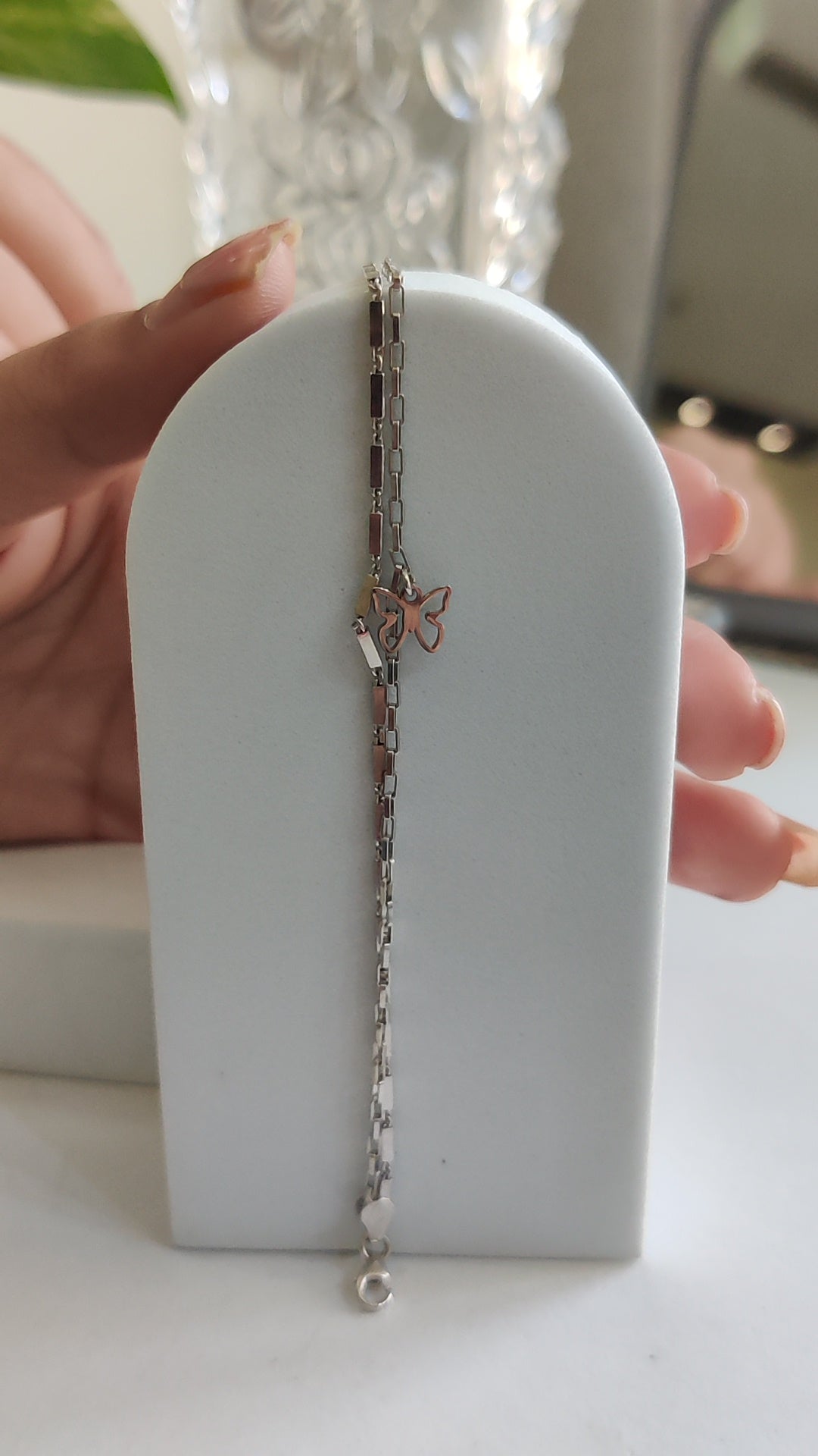 Beautifully Carved Butterfly Charm Double Chain Bracelet