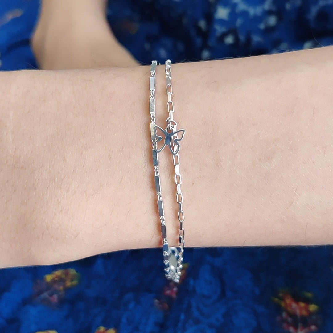 Beautifully Carved Butterfly Charm Double Chain Bracelet
