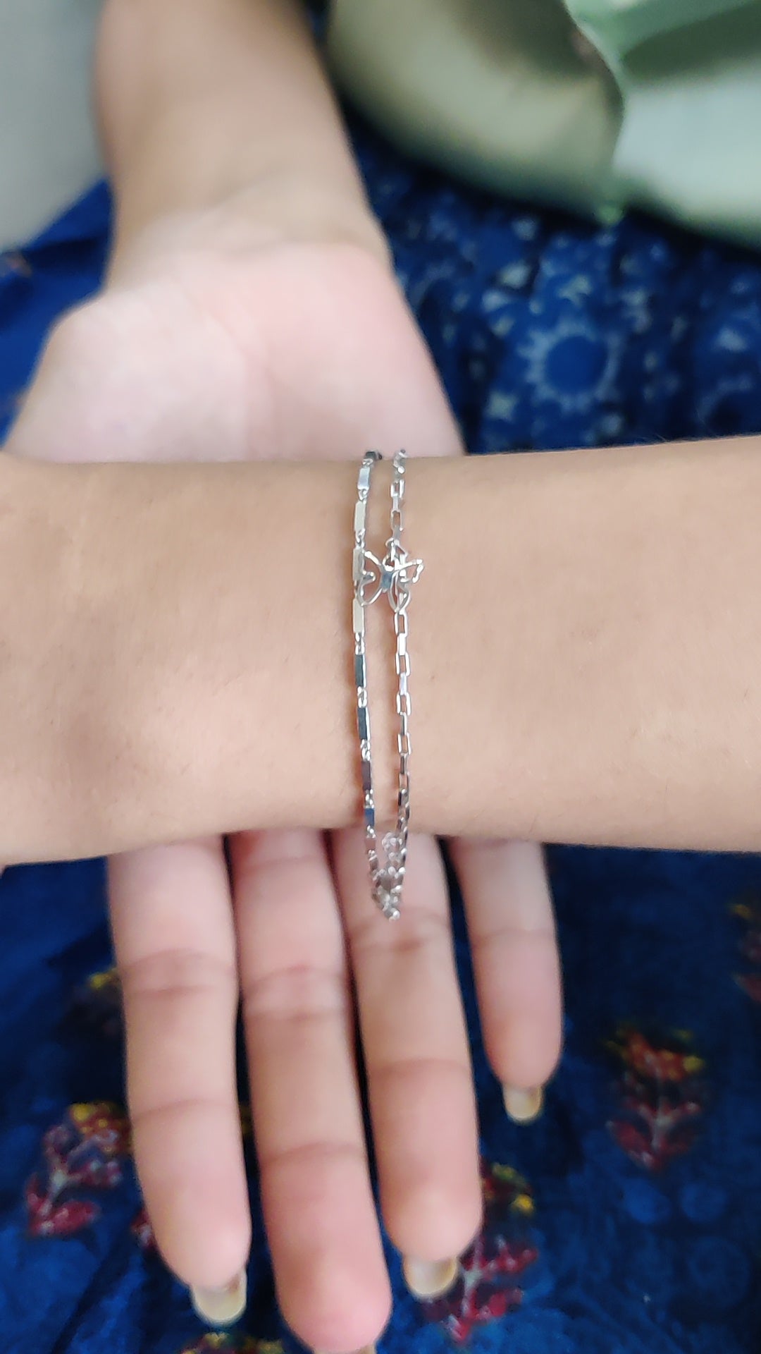 Beautifully Carved Butterfly Charm Double Chain Bracelet