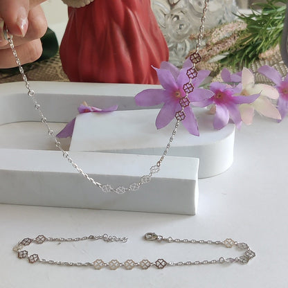 Beautifully Carved Heart Floral Anklet – Pure Silver