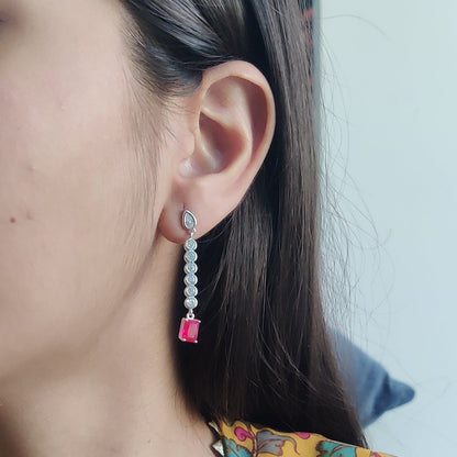 CZ Round with Ruby Drop Earrings – Dangler Style