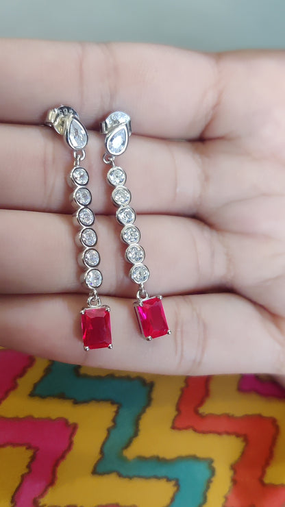 CZ Round with Ruby Drop Earrings – Dangler Style