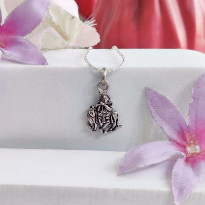 Divine Krishna with Cow Silver Pendant
