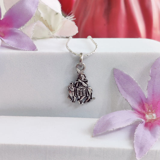 Divine Krishna with Cow Silver Pendant
