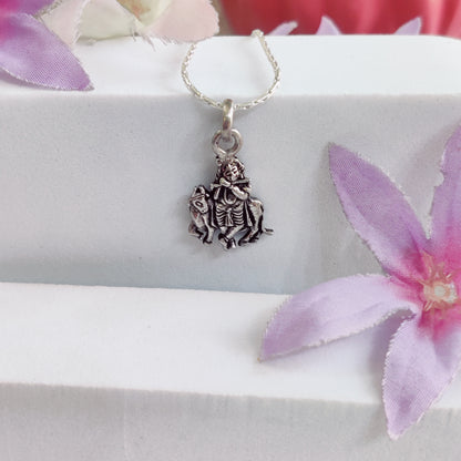 Divine Krishna with Cow Silver Pendant
