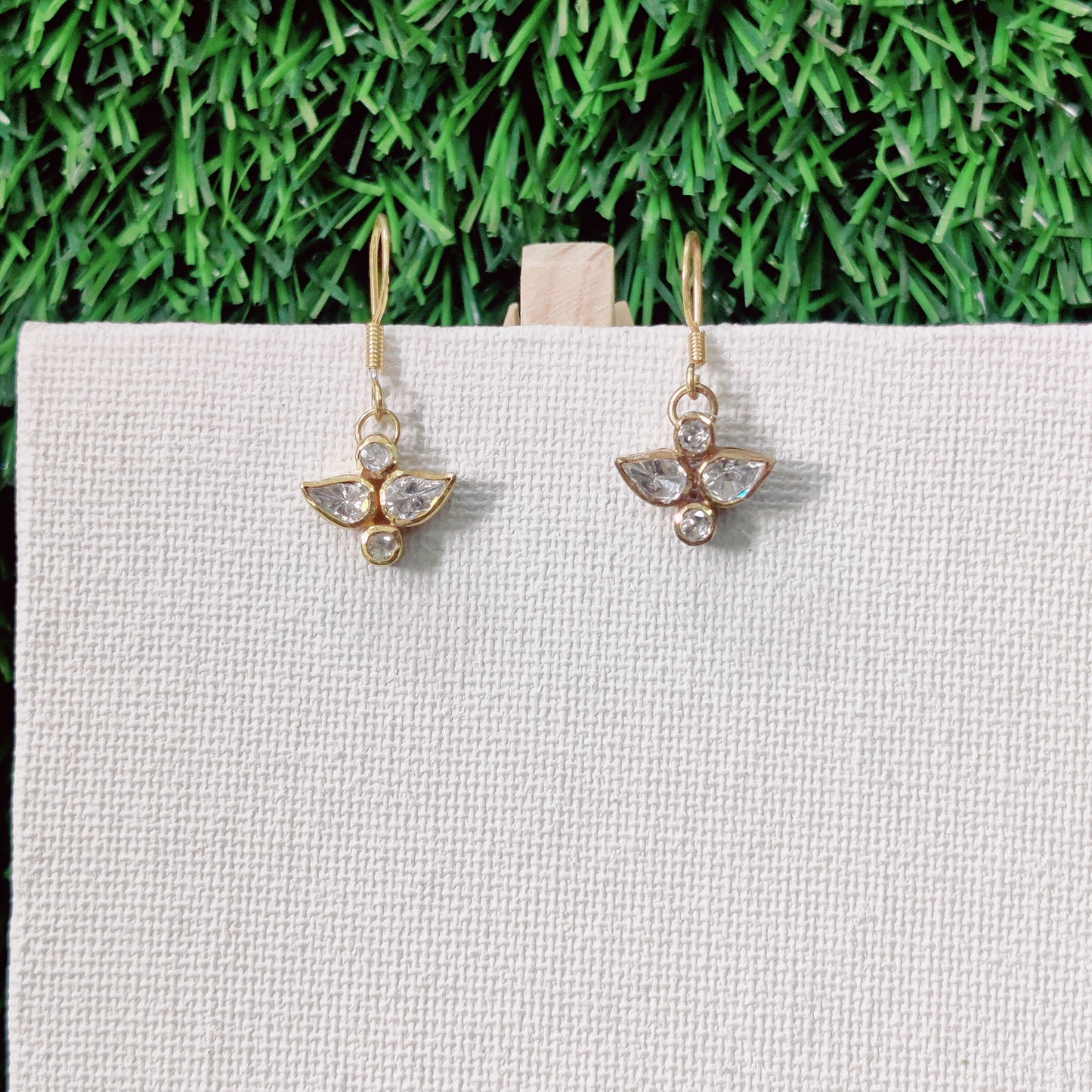 Moissanite Polki Leaf Motif Fish Hook Earrings