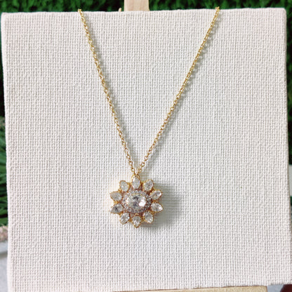 Moissanite Sunflower Pendant with Chain