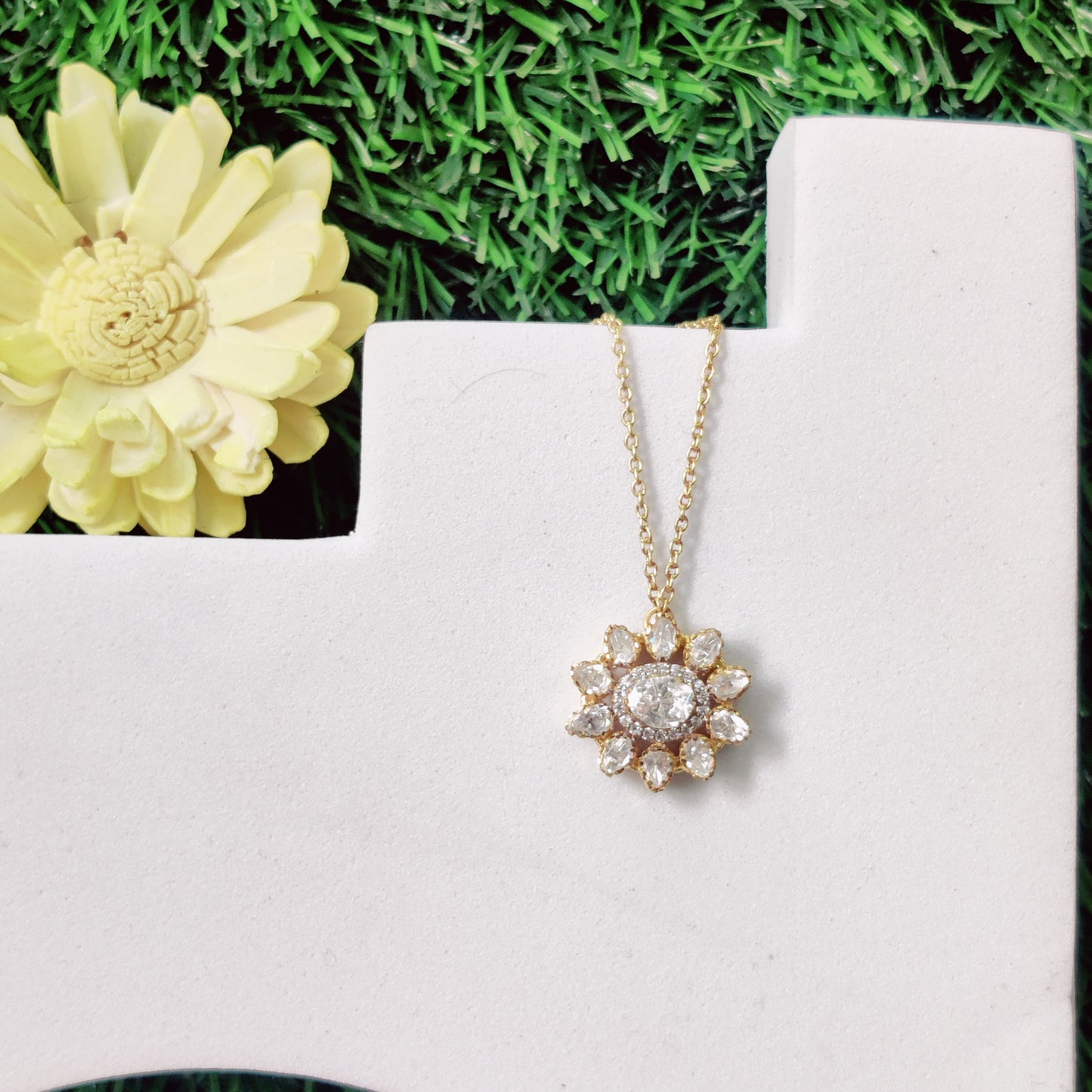 Moissanite Sunflower Pendant with Chain