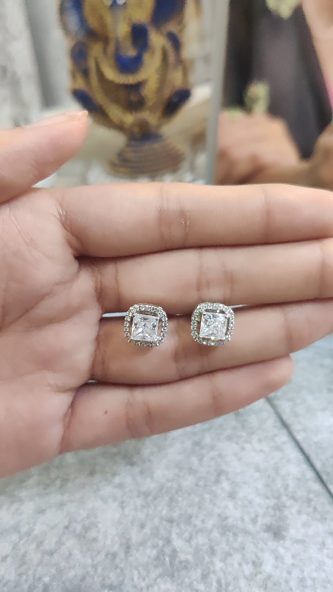 Celeste Square: CZ Diamond Halo Stud Earrings