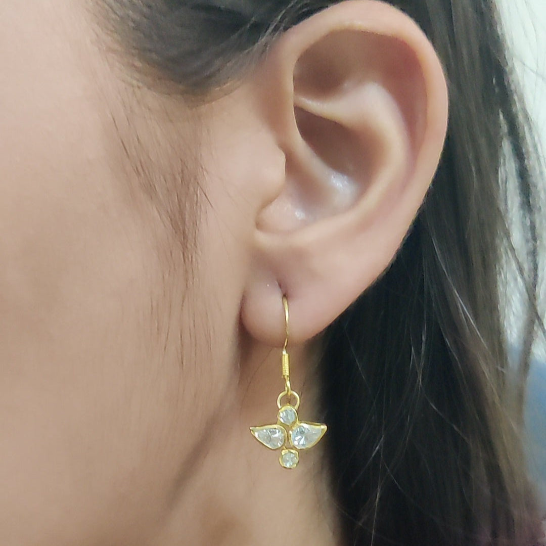 Moissanite Polki Leaf Motif Fish Hook Earrings