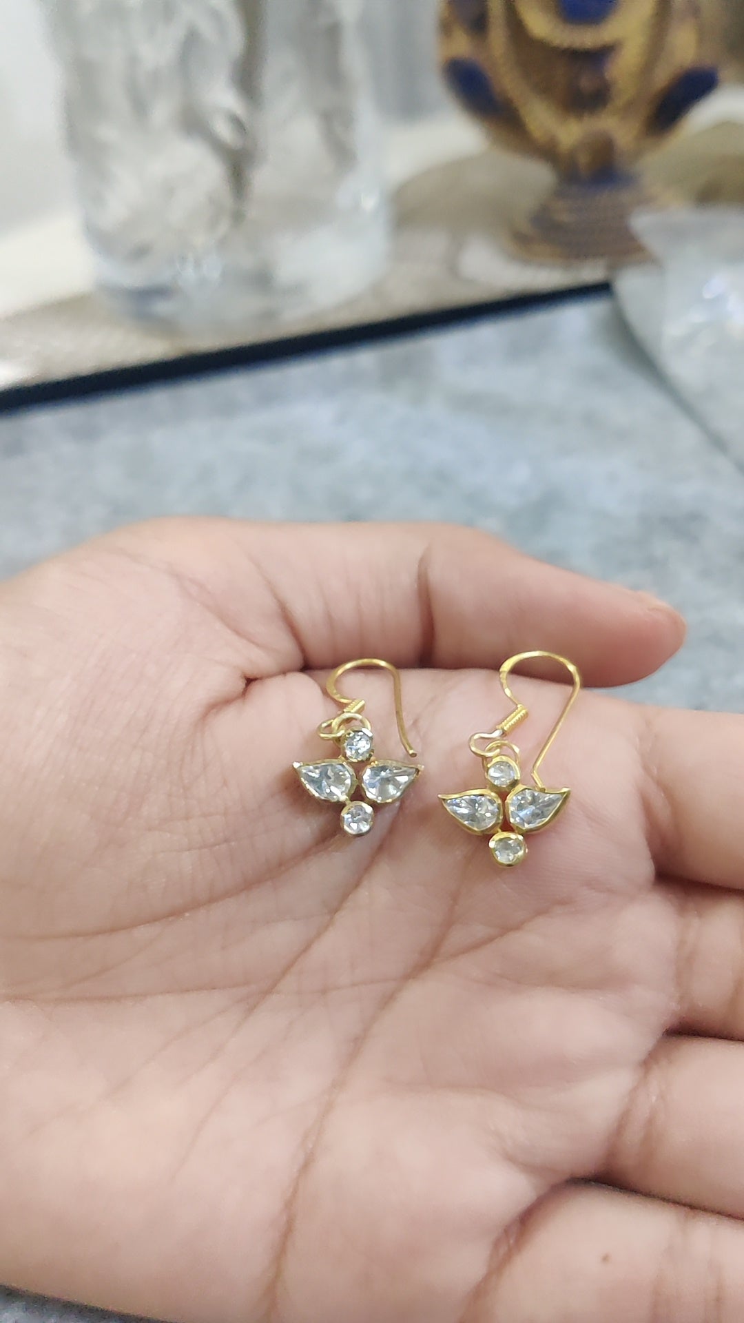 Moissanite Polki Leaf Motif Fish Hook Earrings