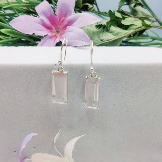 Gulroz: Rose Quartz Rectangle Hook Earrings