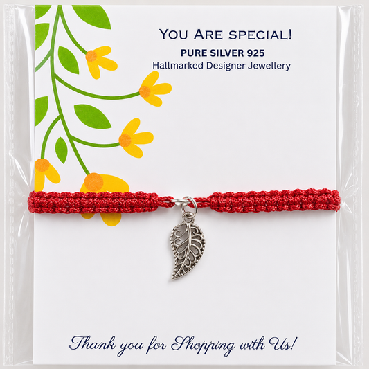 Silver Leaf Charm Rakhi – Pure Silver 925 Hallmarked