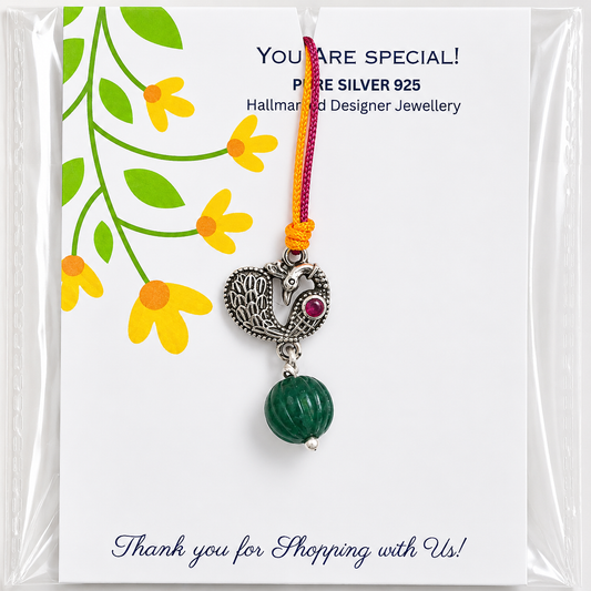Silver Peacock Lumba Rakhi – Pure Silver 925 Hallmarked
