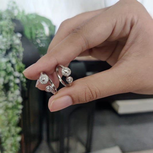 Dome Toe Ring with CZ Stones – Front Open Pure Silver