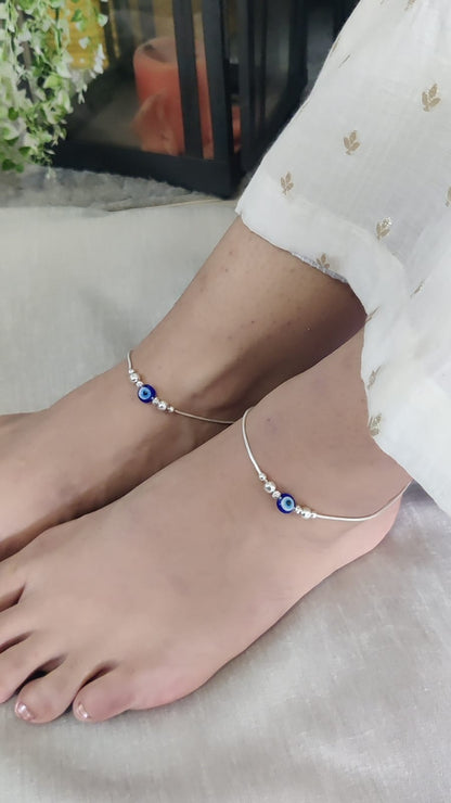 Evil Eye & Silver Beads Anklets