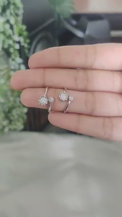Micro CZ Stone Floral Toe Ring – Front Open Pure Silver