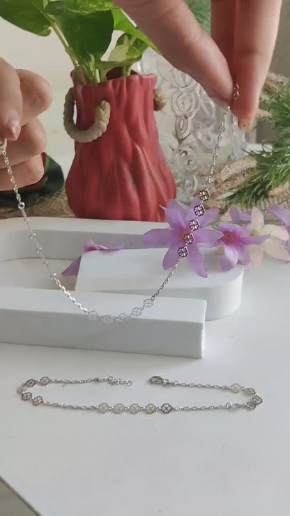 Beautifully Carved Heart Floral Anklet – Pure Silver